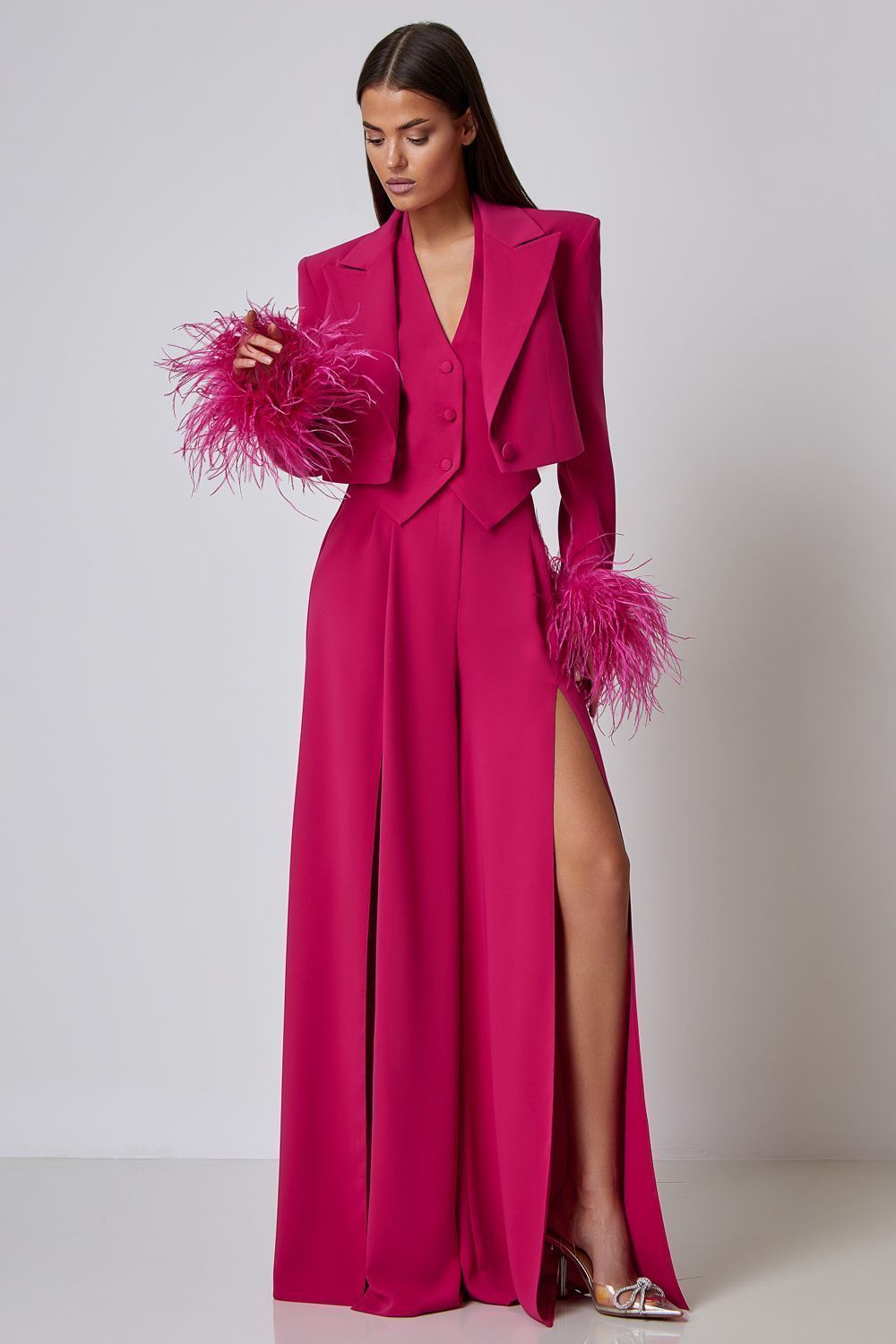 halter neck waistcoat with flared pants