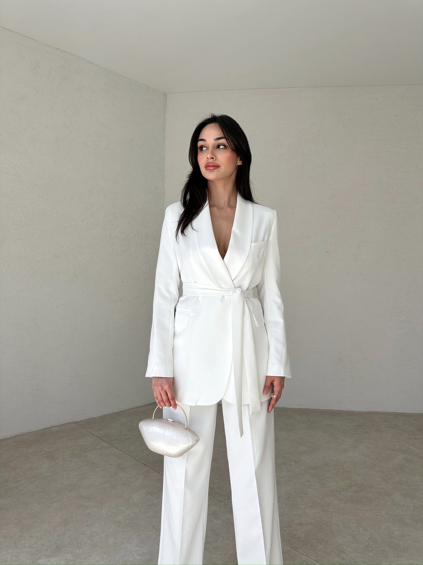 double-breasted pantsuit with belt