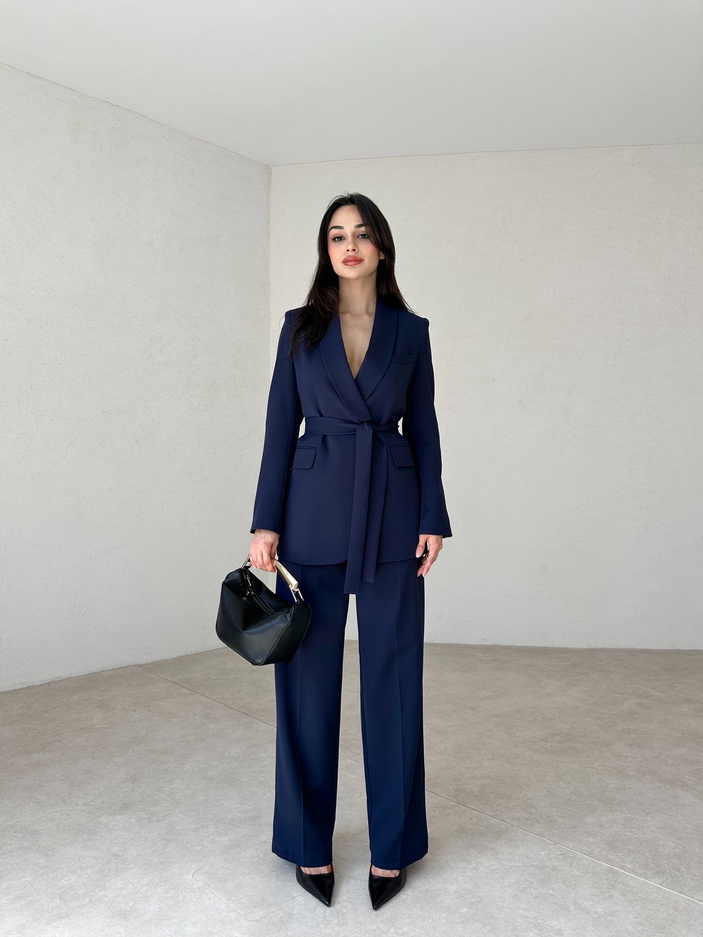double-breasted pantsuit with belt