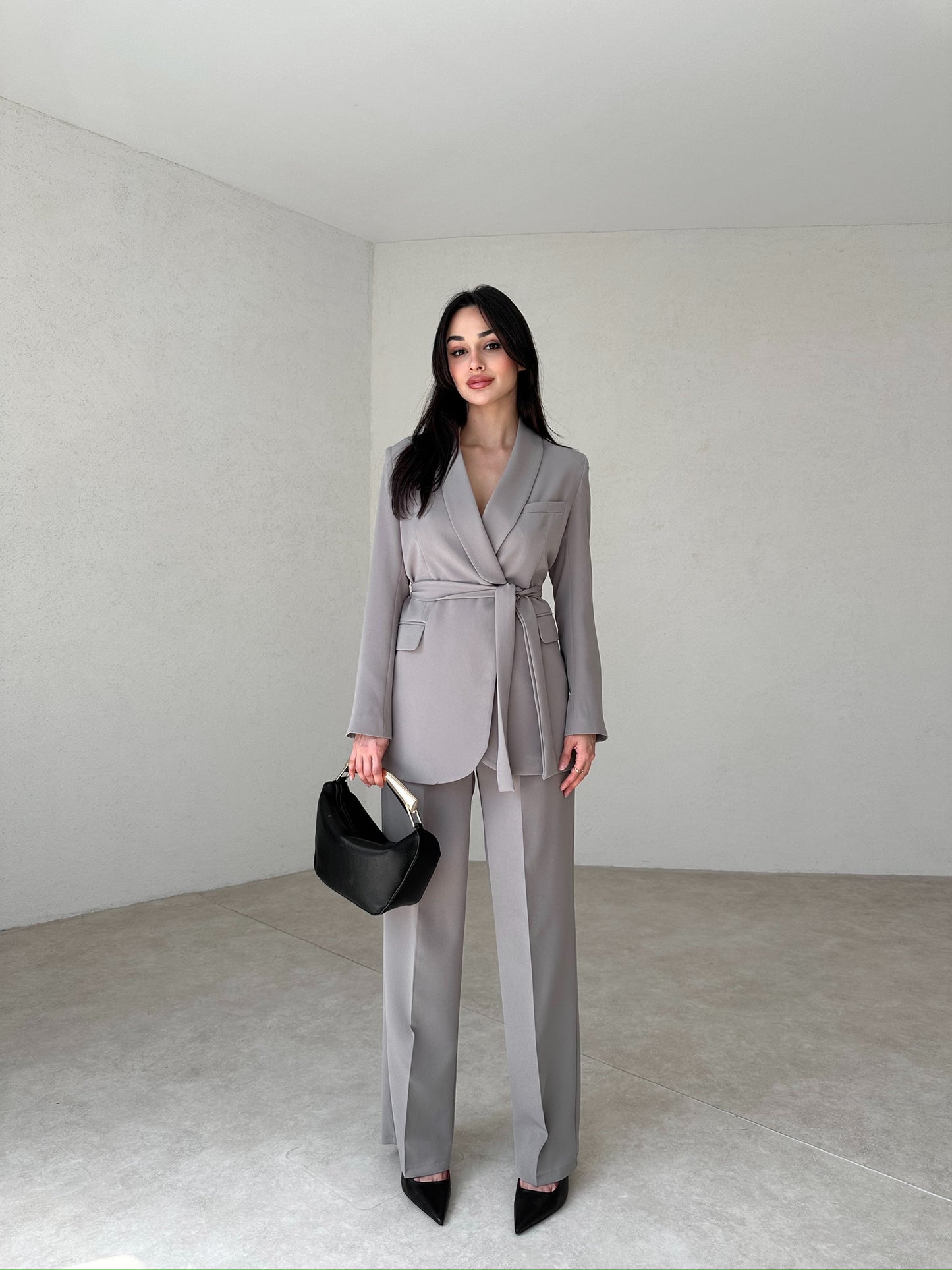 double-breasted pantsuit with belt