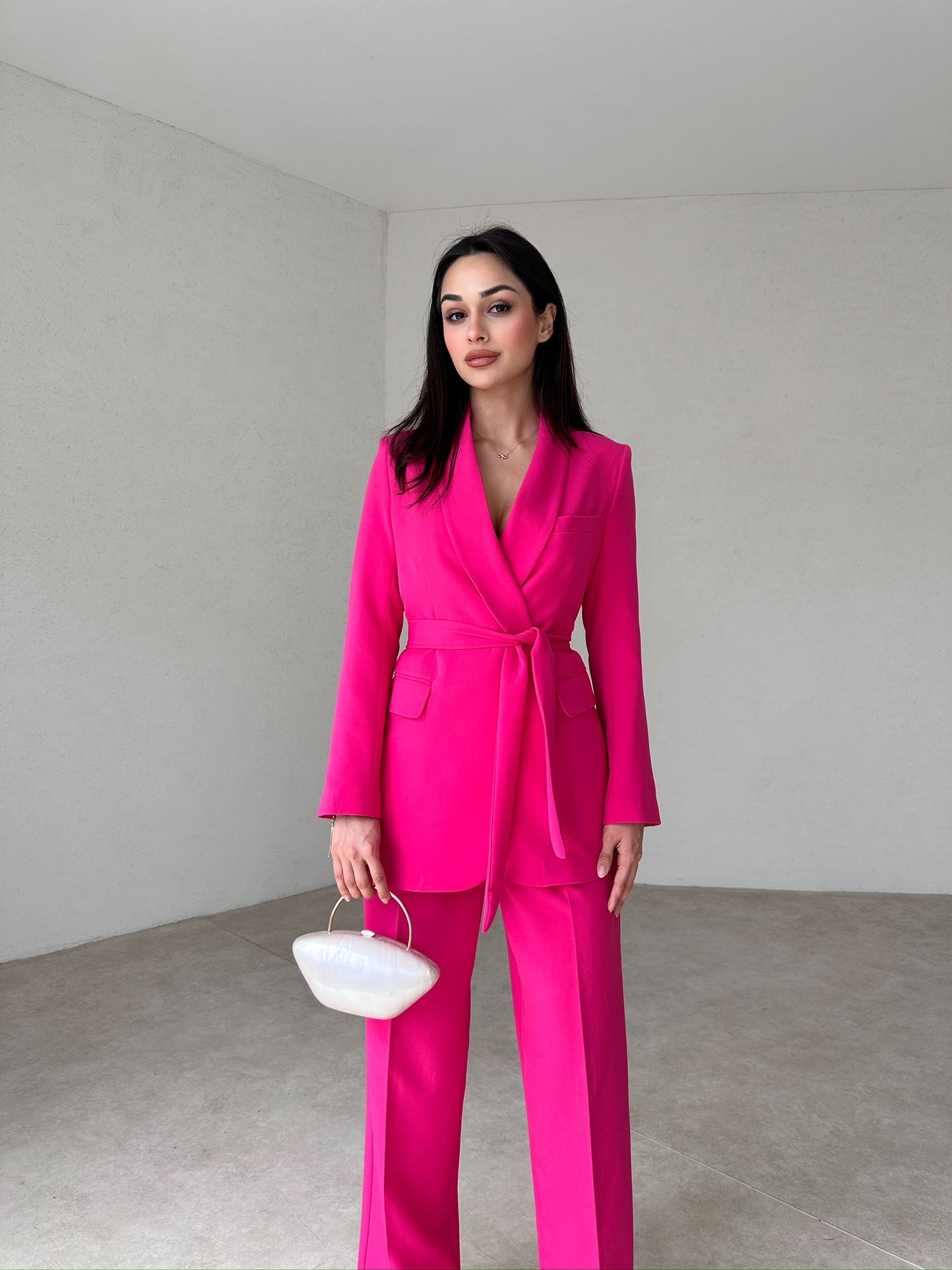 double-breasted pantsuit with belt