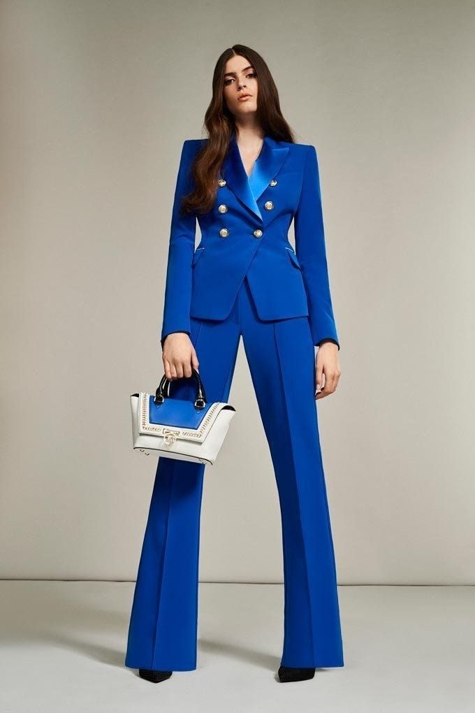 Satin collar pantsuit