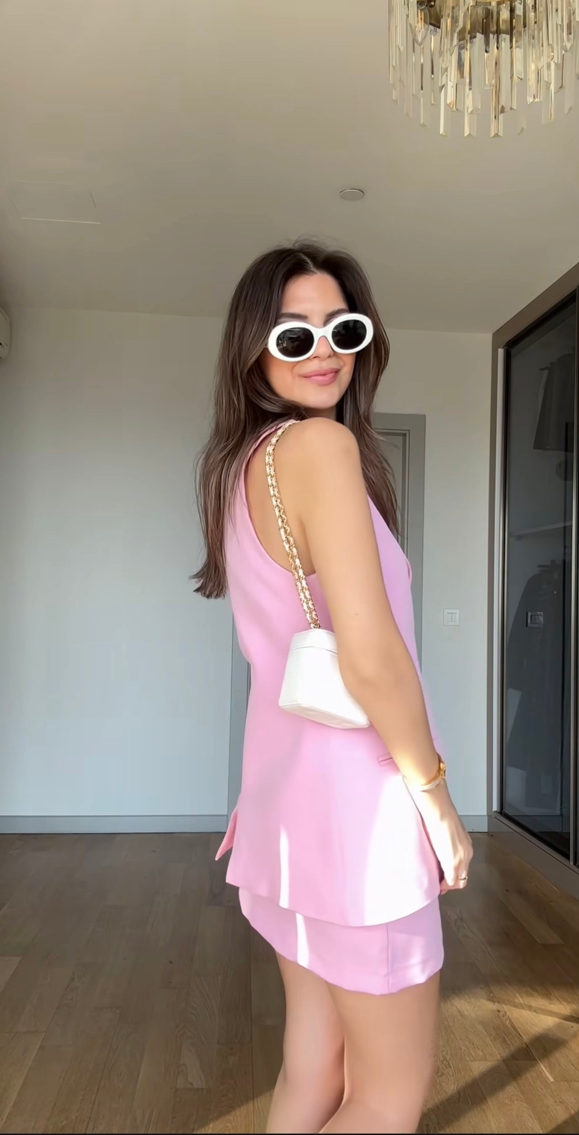 Sleeveless blazer and skirt/shorts set
