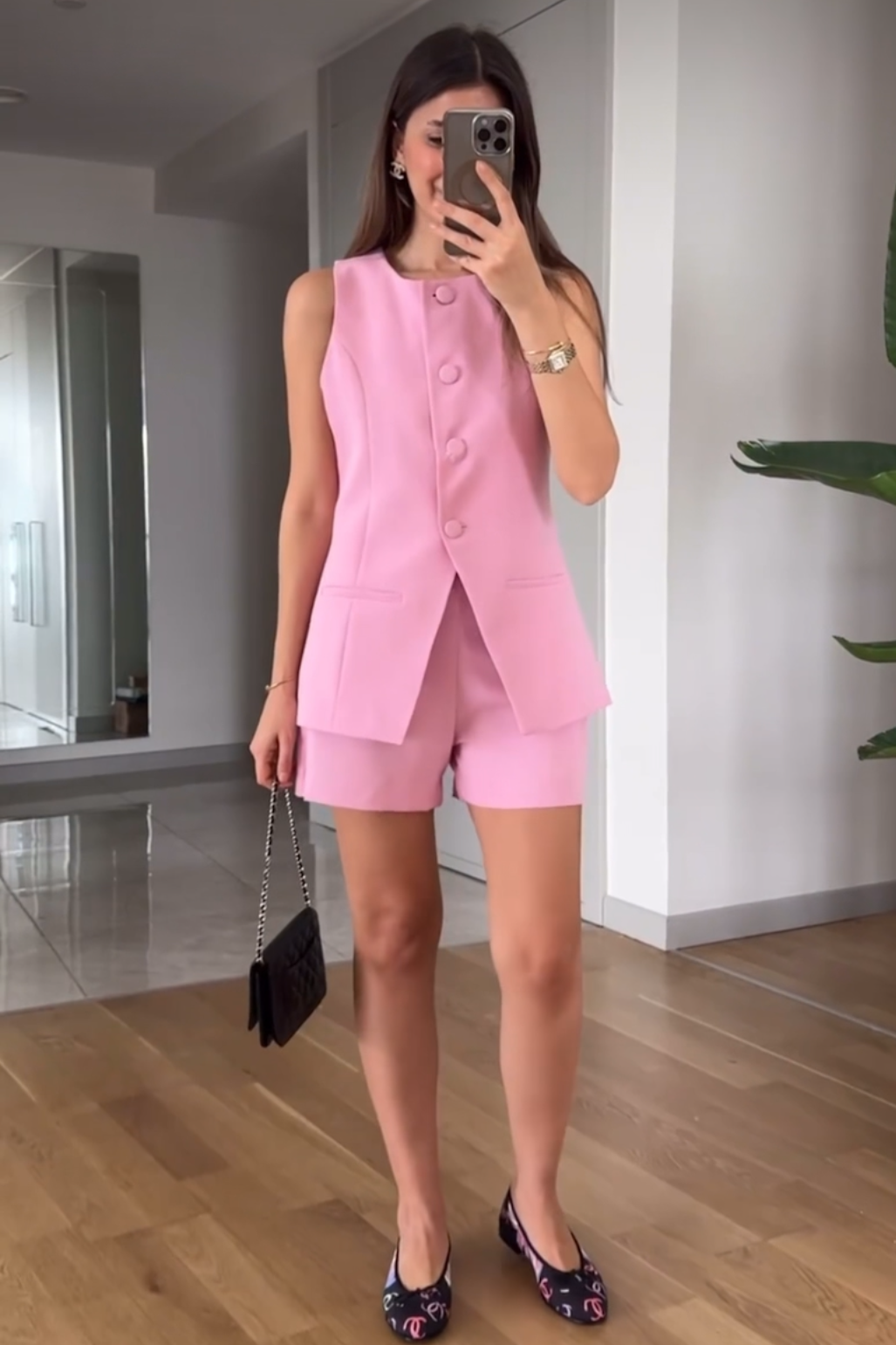 Sleeveless blazer and skirt/shorts set