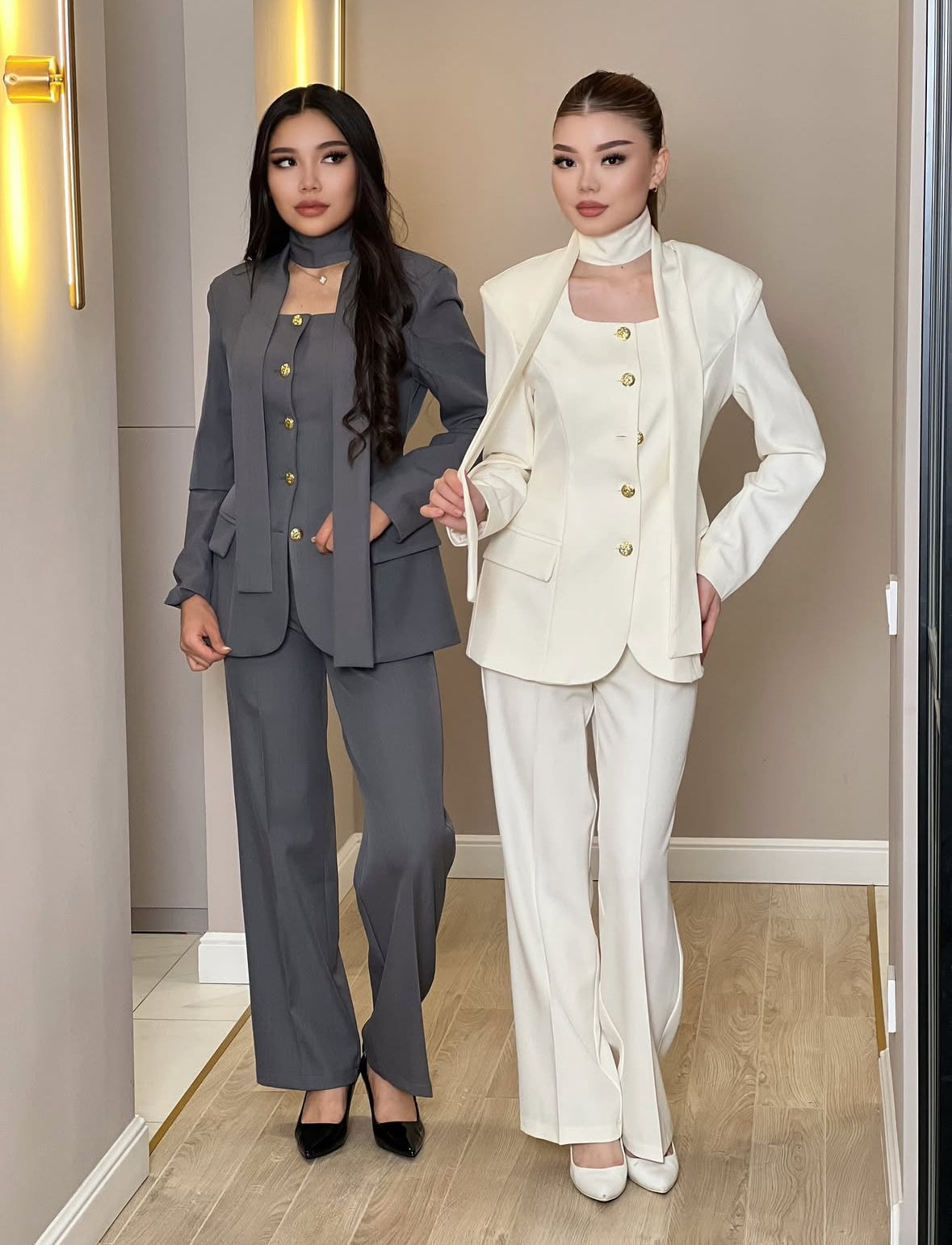 Golden buttoned suit