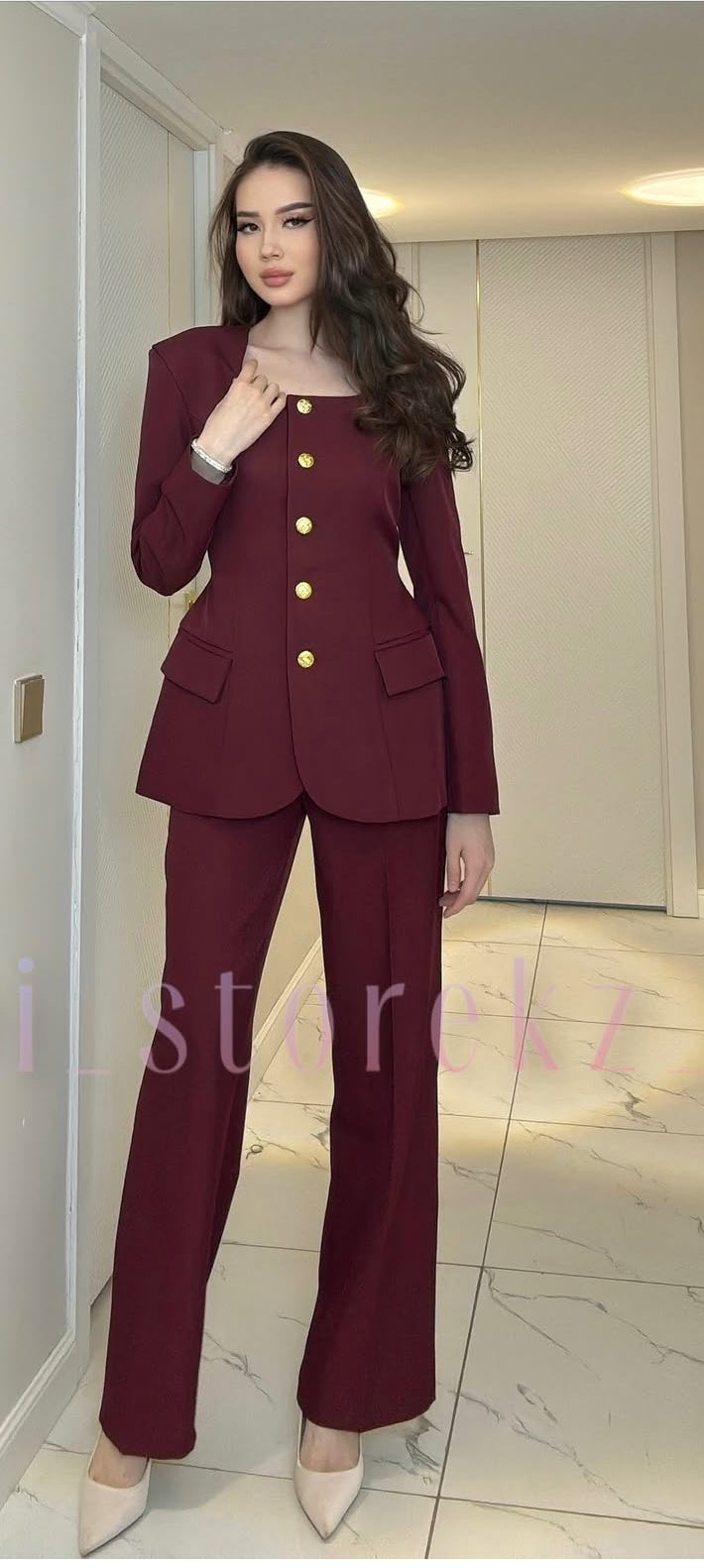 Golden buttoned suit