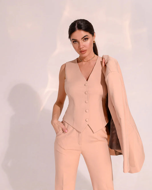 Beige Regular-Fit 3-Piece Suit