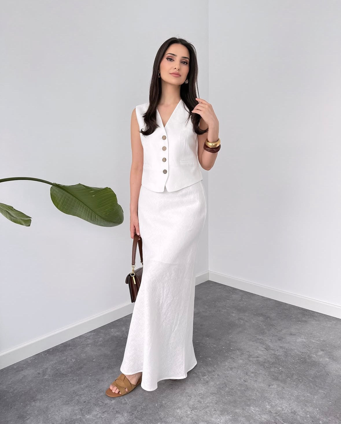 Linen waistcoat-skirt set