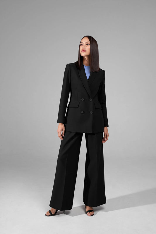 black double-breasted pantsuit