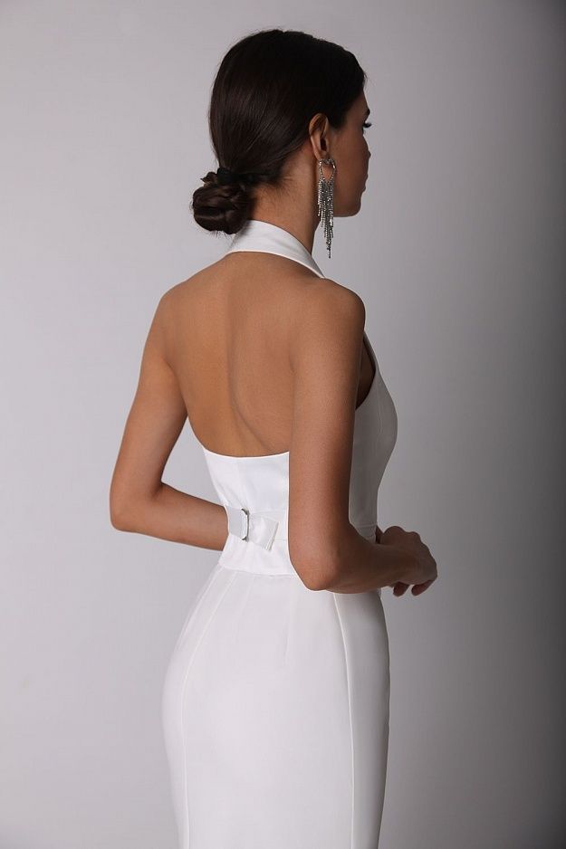 halter-neck white waistcoat-pant set