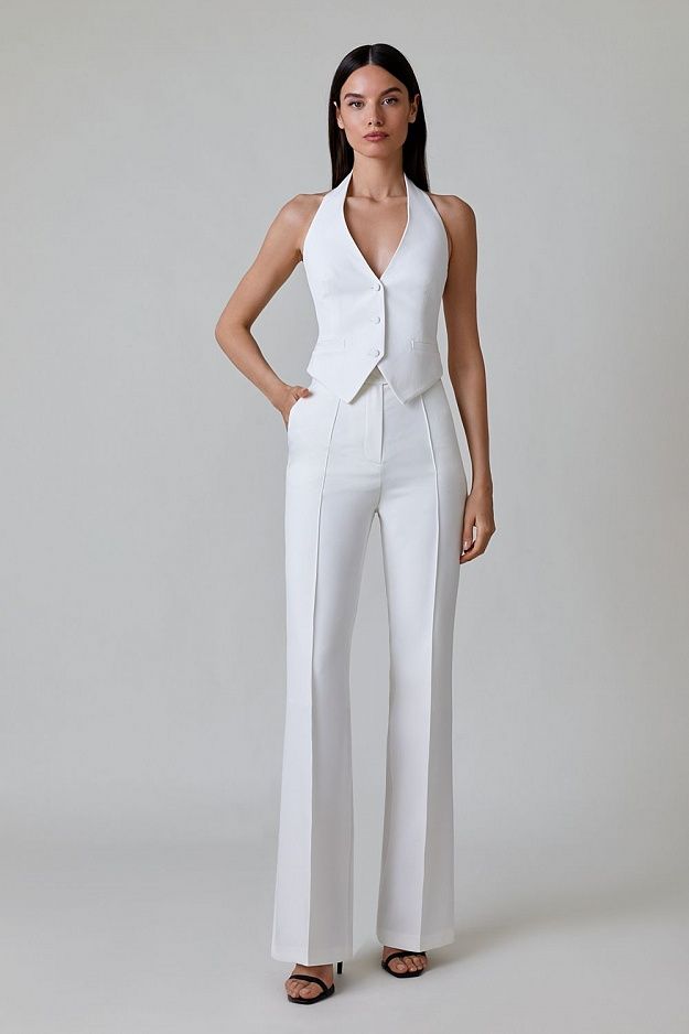 halter-neck white waistcoat-pant set
