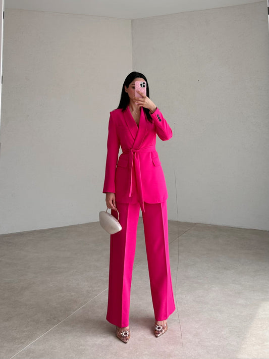 double-breasted pantsuit with belt